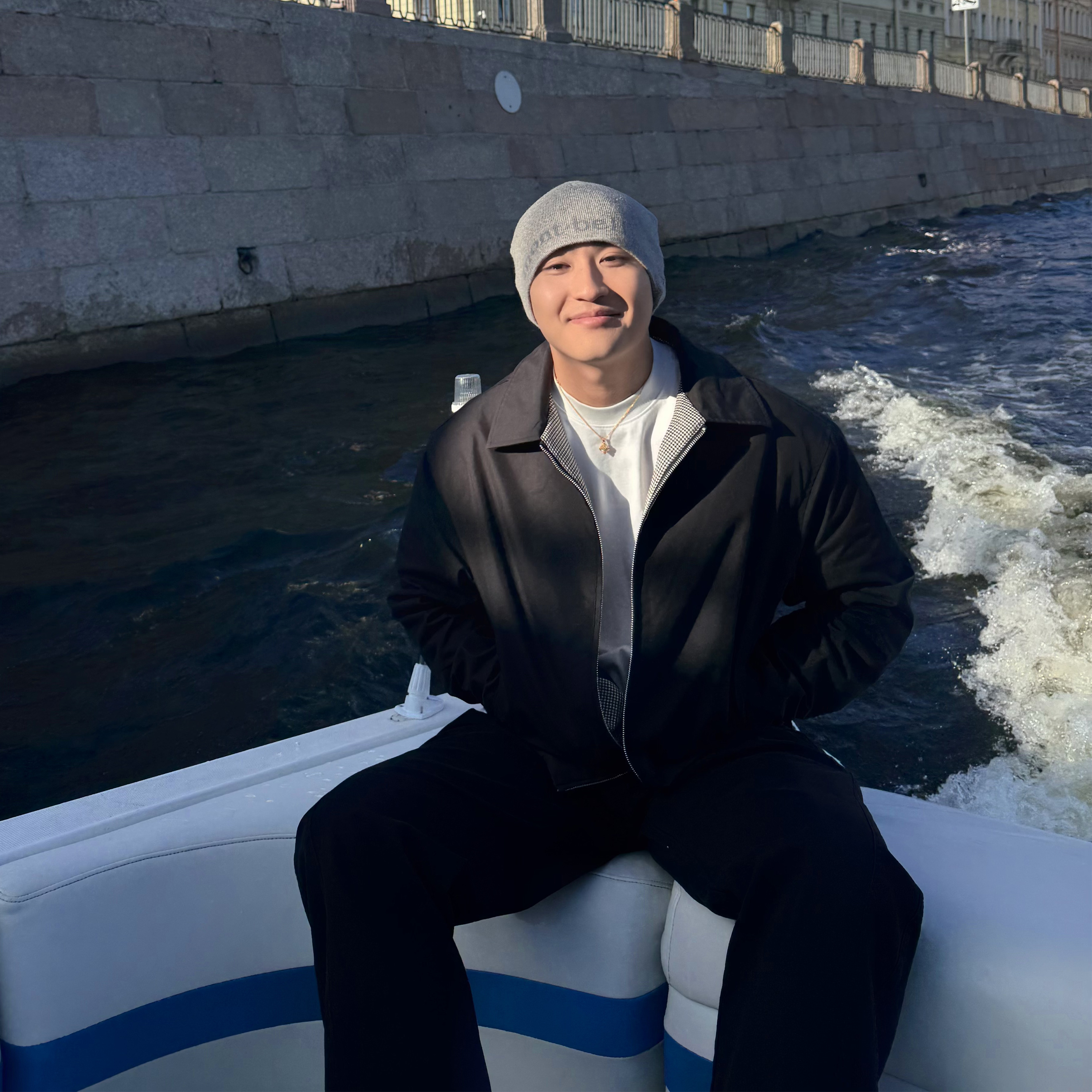 SANBAI黑色千鸟格翻领夹克外套