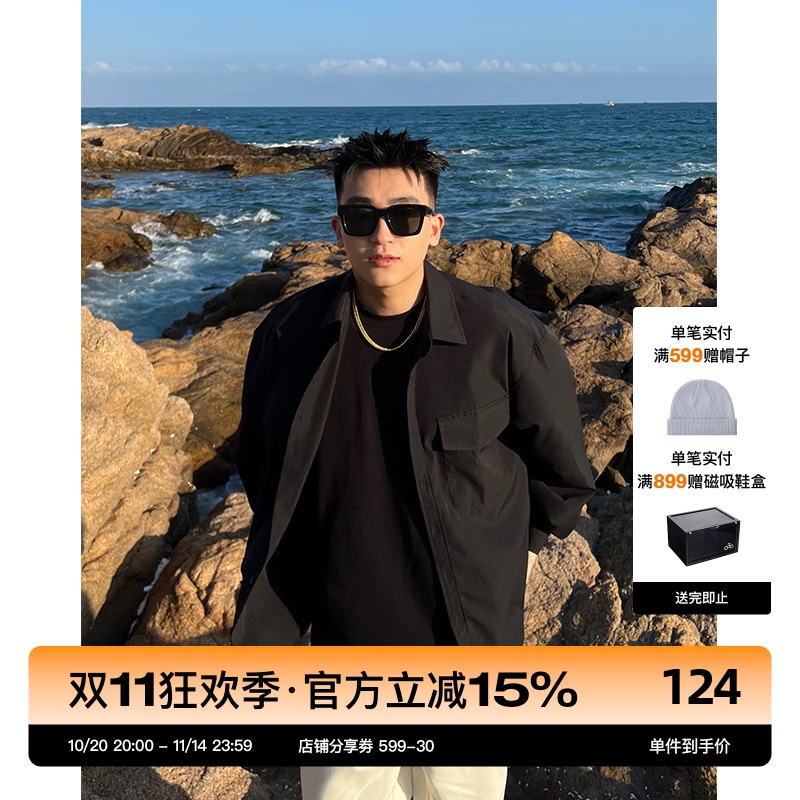 sanbai复古贴袋黑衬衫