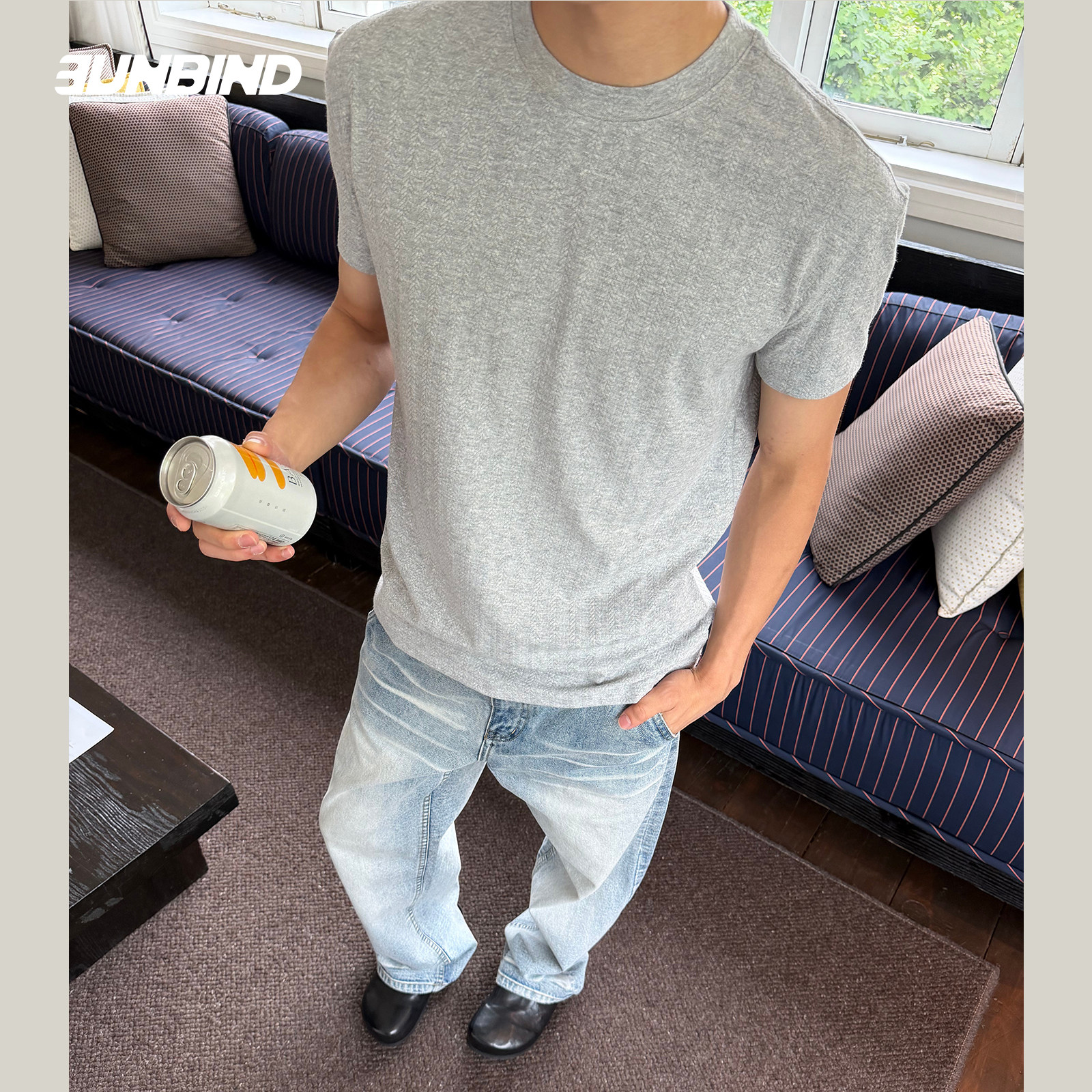 3UNBIND【纹理显壮】夏季美式休闲纯色短袖男麦穗纹肌理巨显壮T恤