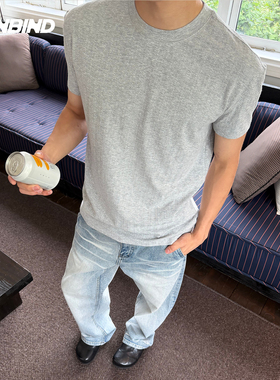 3UNBIND【纹理显壮】夏季美式休闲纯色短袖男麦穗纹肌理巨显壮T恤