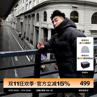 新款 SANBAI 2025年冬季 輕薄高級(jí)短款 叁佰黑色連帽羽絨服男士 外套
