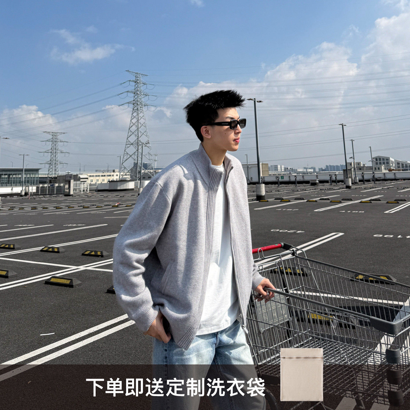 SANBAI 叁佰【开衫口袋毛衣】休闲宽松针织衫男士秋季慵懒上衣