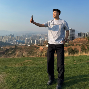 叁佰 户外直筒宽松长裤 清风溯野 男夏季 黑色拼接休闲裤 SANBAI