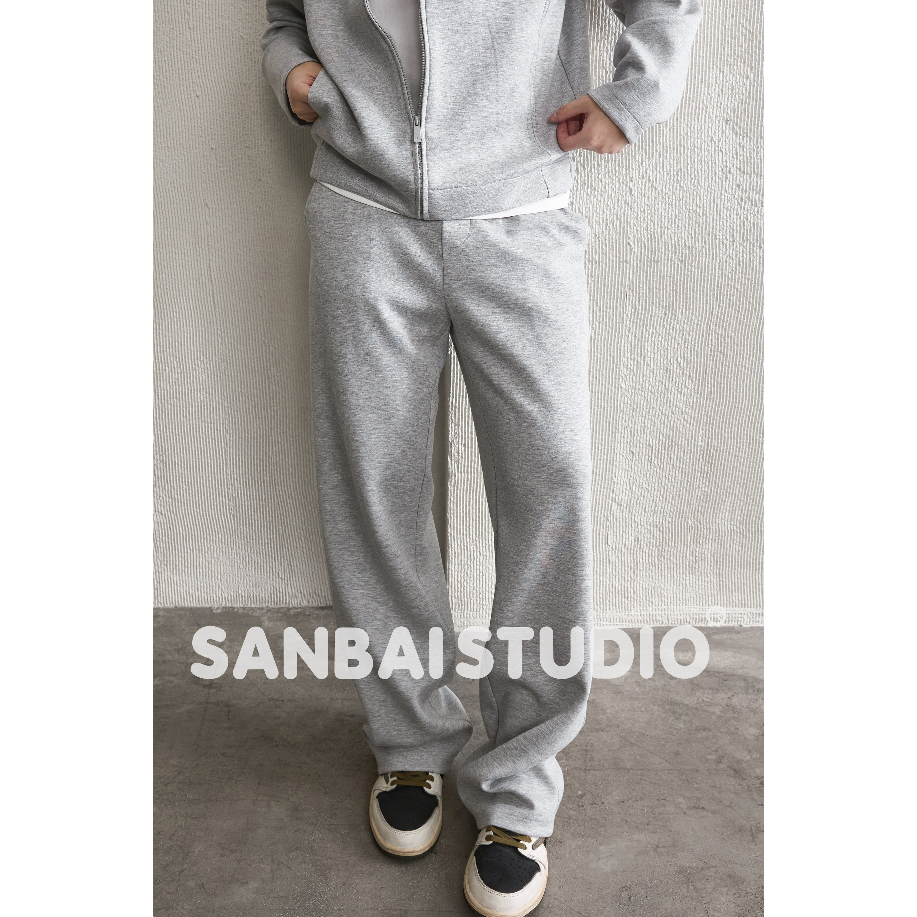 SANBAI 叁佰【空气层卫裤】抗皱宽松直筒裤子男士380克B02休闲裤