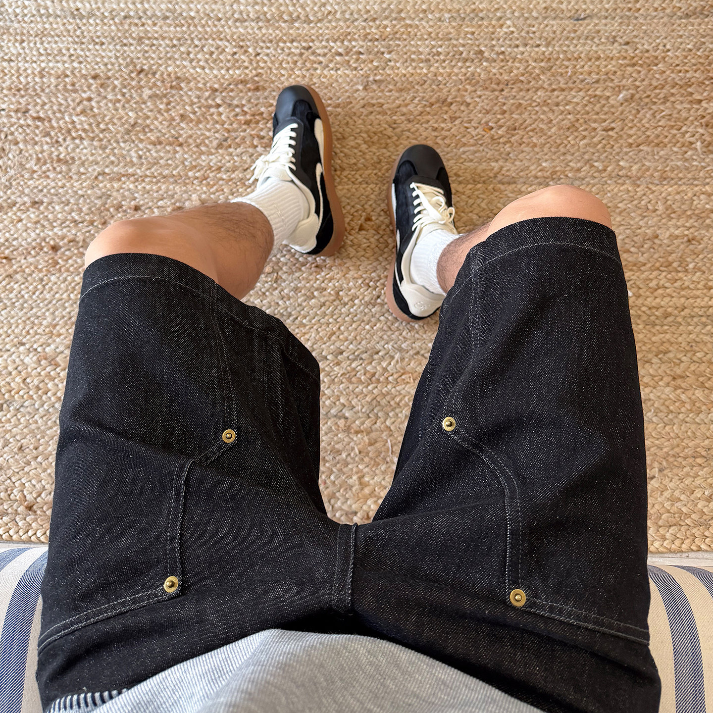 SANBAI 叁佰【原牛伐木短裤】美式复古原牛裤子男直通宽松休闲裤