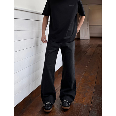 SANBAI叁佰黑灰水洗牛仔裤