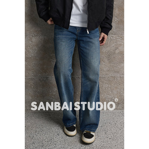SANBAI叁佰微喇牛仔长裤
