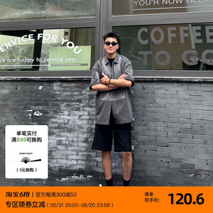 SANBAI 叁佰夏西装休闲五分裤男士黑色宽松直筒短裤简约百搭西裤