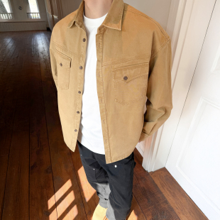 全棉长袖 SANBAI叁佰 春季 衬衫 男马蹄铁西部风纯色外套 西部工装