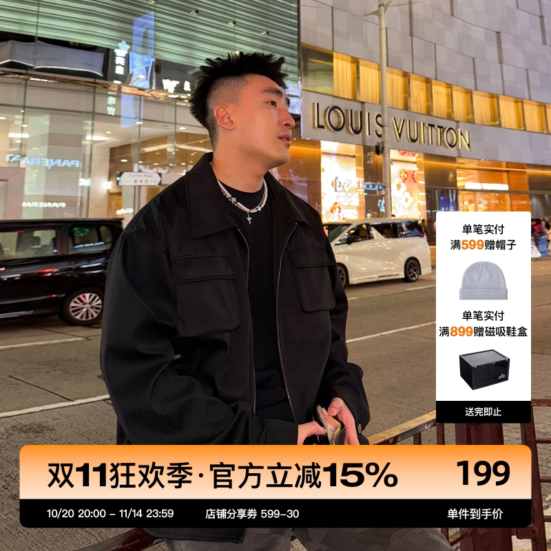 SANBAI叁佰黑色多口袋翻领夹克