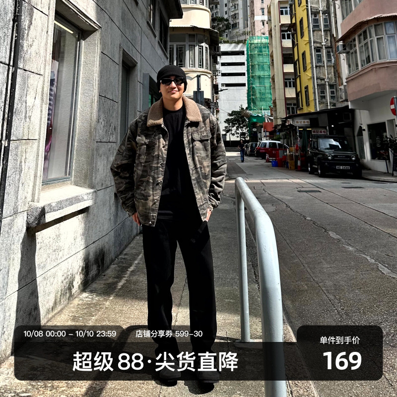 SANBAI水洗黑色伐木牛仔裤