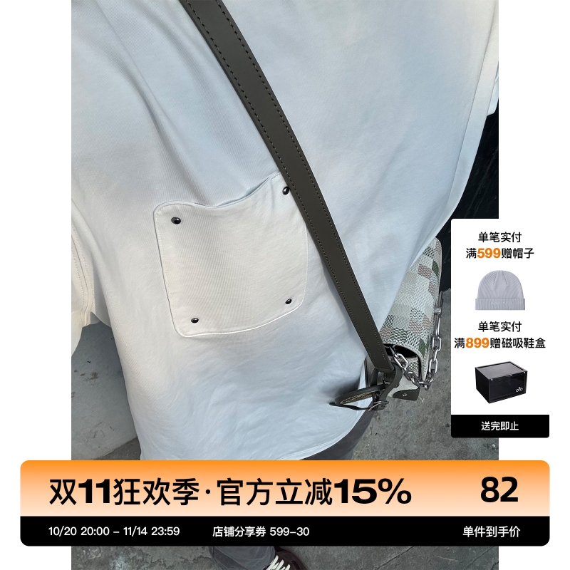 SANBAI叁佰白色铆钉贴布T恤