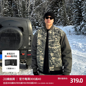 SANBAI 叁佰马赛克撞色棒球领棉服男冬季迷彩休闲工装夹克外套潮