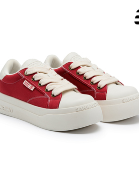 3unbind·3B大头鞋【新年限定】红色百搭帆布鞋男厚底增高休闲鞋