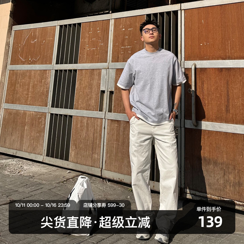 SANBAI叁佰白色帆布基础长裤