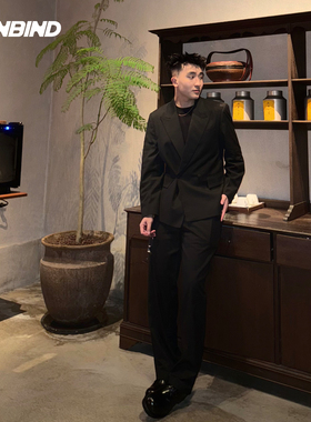 3UNBIND【战袍】黑色双排扣修身西服套装男商务职业高级礼服正装