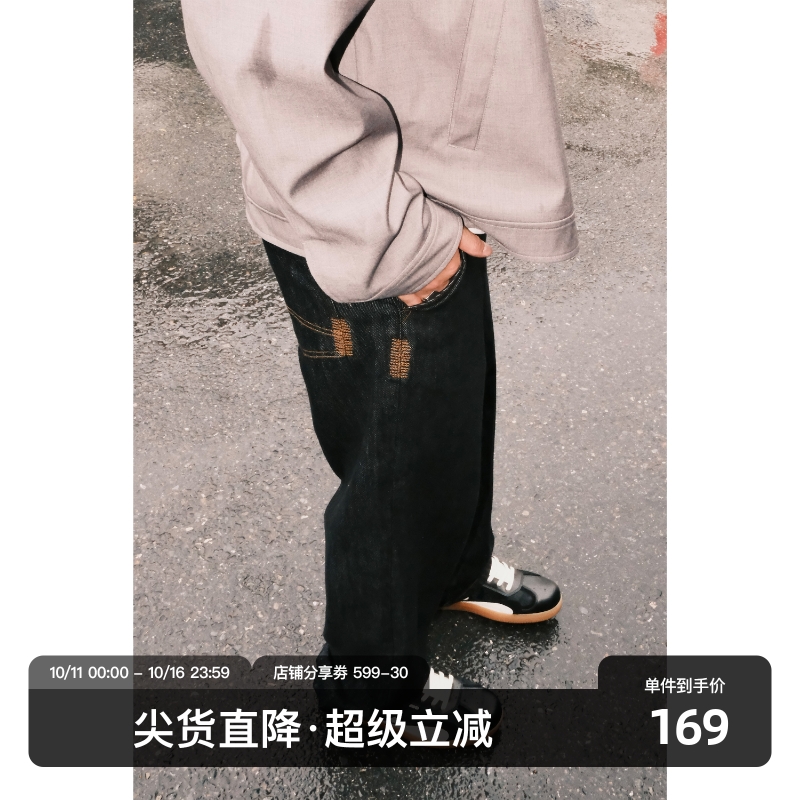 SANBAI叁佰黑色复古老钱风原牛
