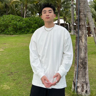纯棉打底衫 T恤男春秋季 重磅纯色卫衣宽松上衣 叁佰基础长袖 SANBAI