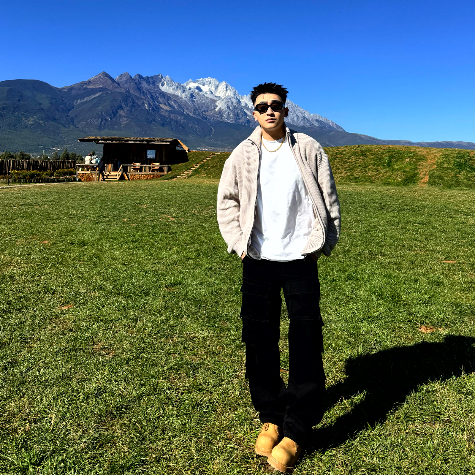 SANBAI叁佰黑色水洗多口袋工装裤