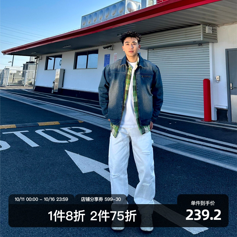 SANBAI蓝色拉链牛仔夹克