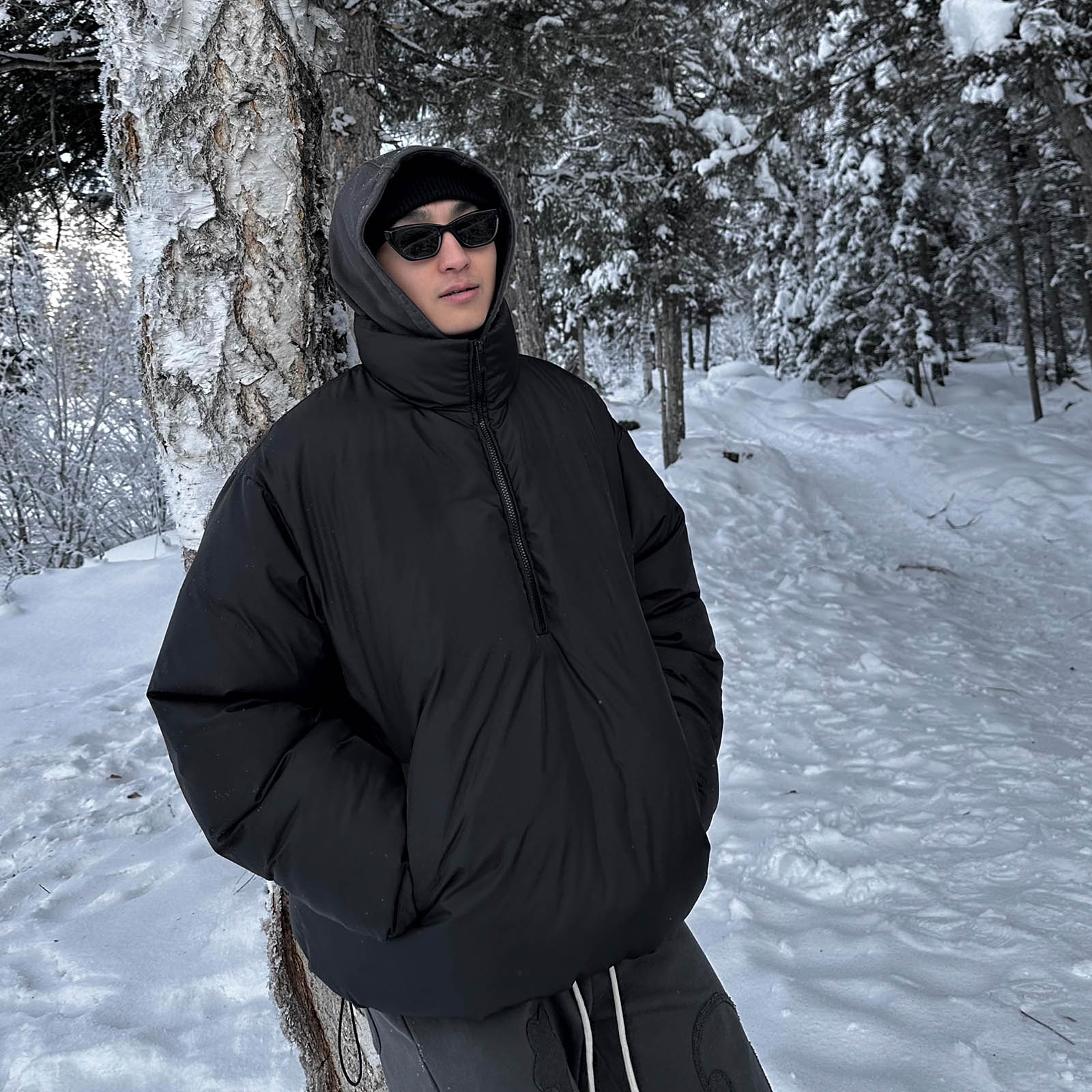 SANBAI半拉链式一体套头棉服