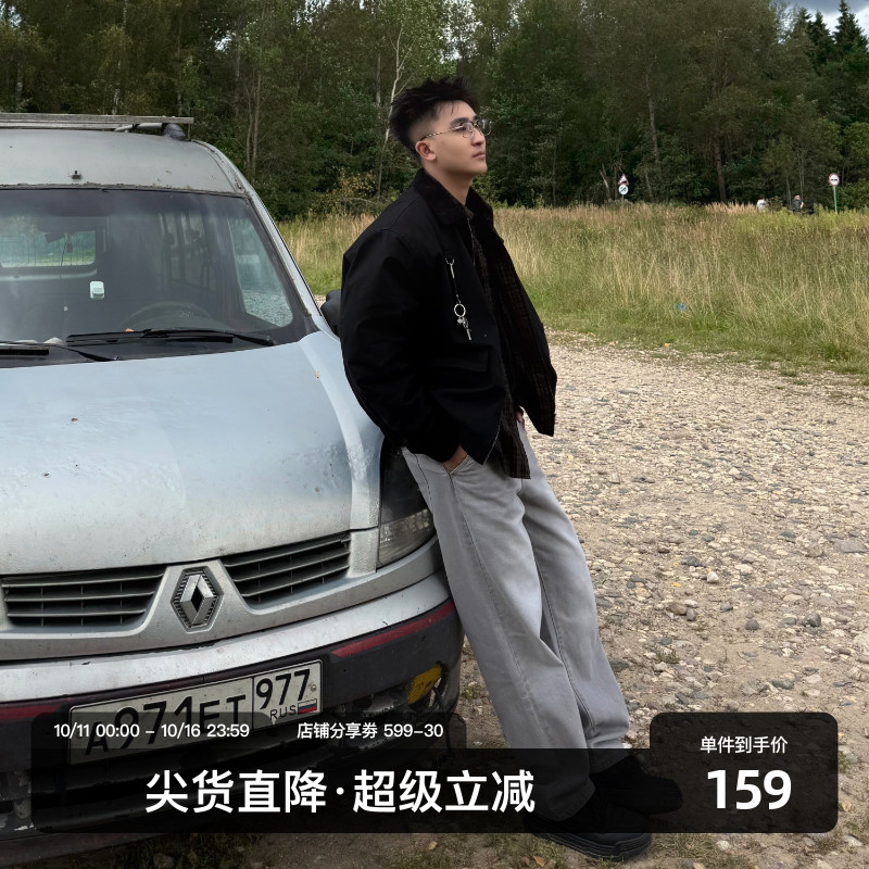 SANBAI叁佰灰色喷马骝牛仔裤