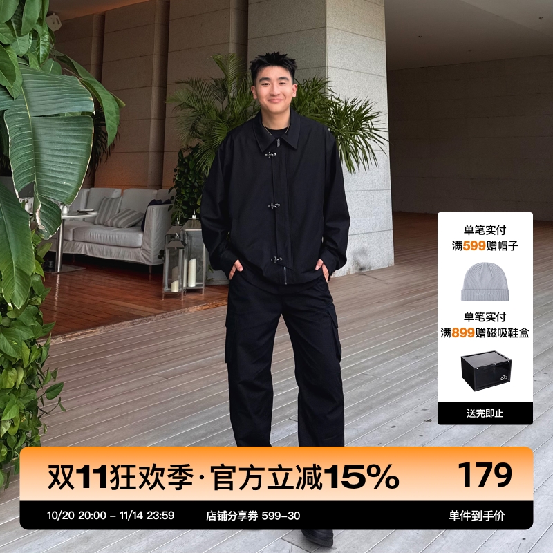 SANBAI黑色磁吸立体口袋休闲裤