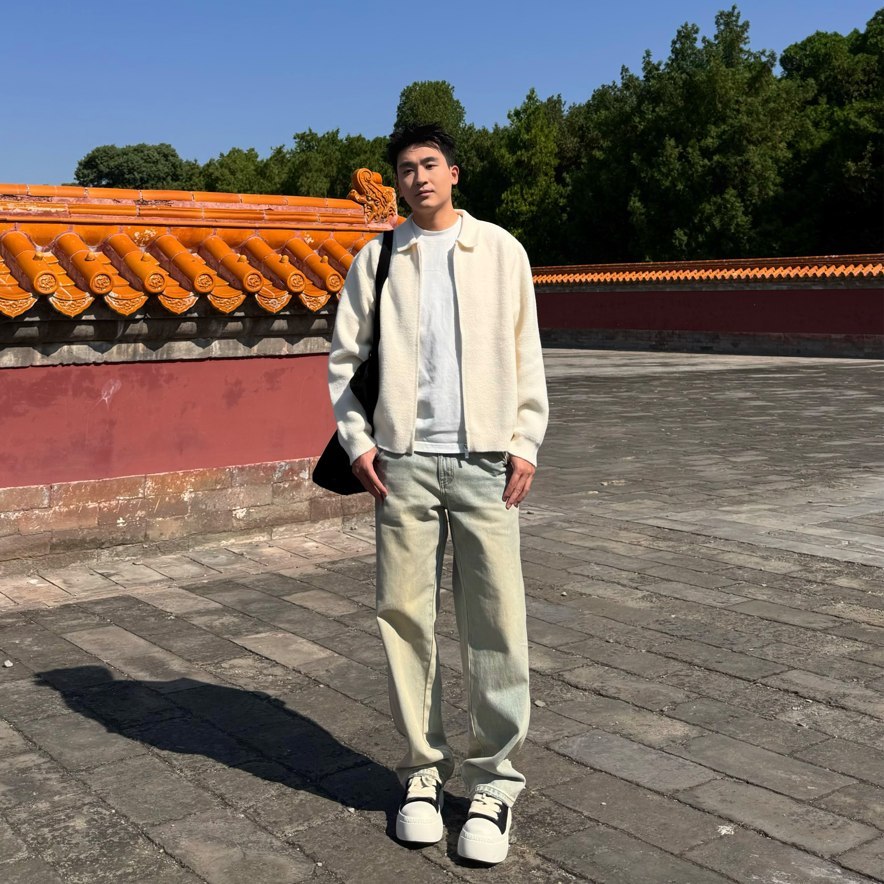 SANBAI叁佰翻领拉链针织开衫