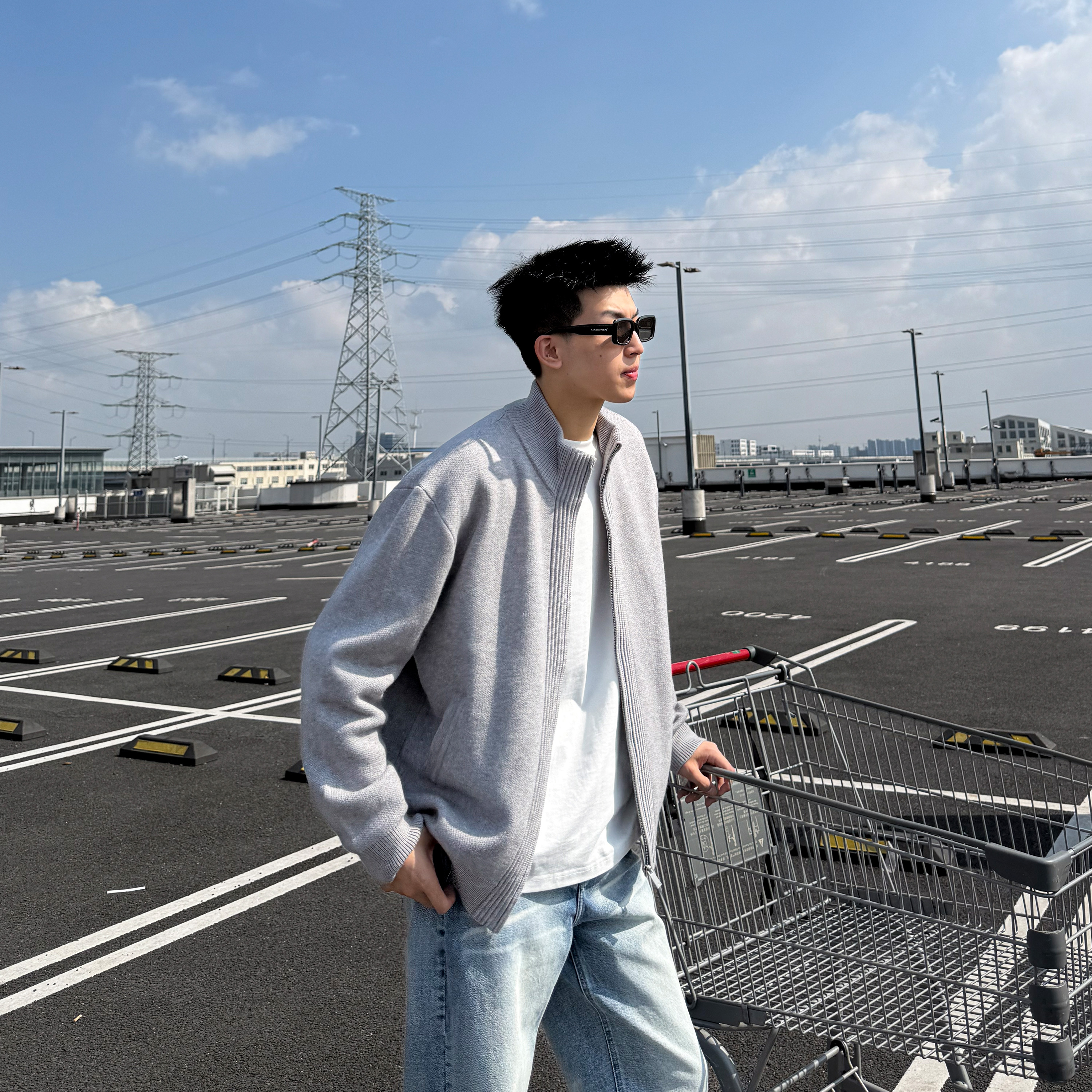 SANBAI 叁佰【开衫口袋毛衣】休闲宽松针织衫男士秋季慵懒上衣