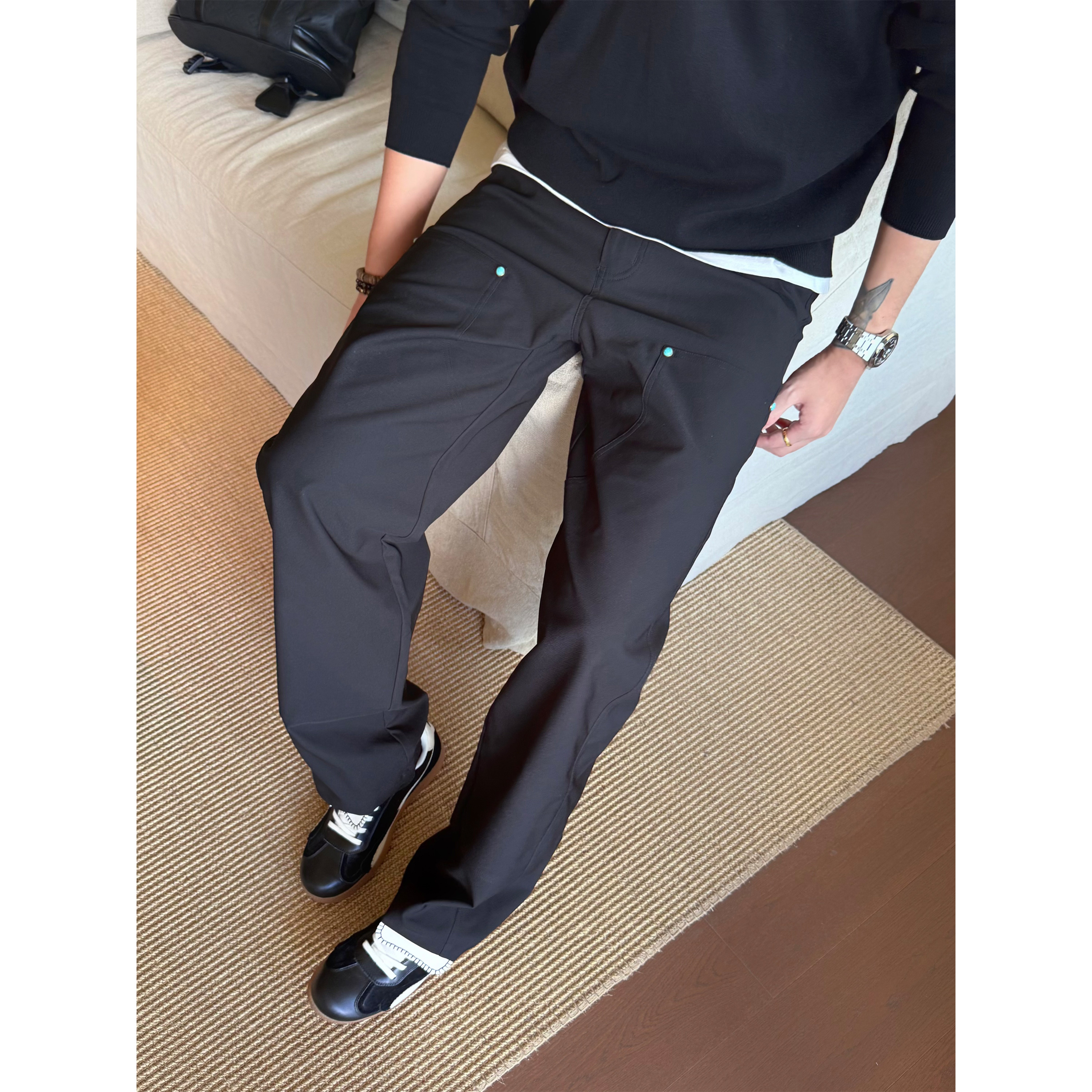 SANBAI叁佰黑色绿松石长裤