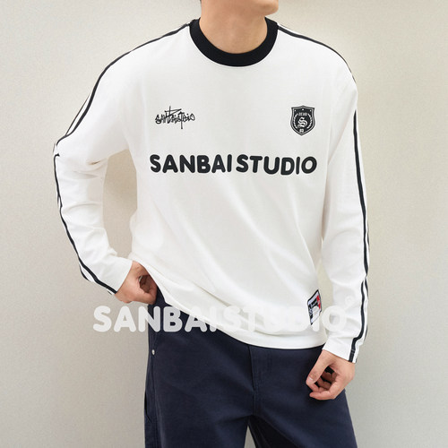 SANBAI叁佰撞色织带长袖