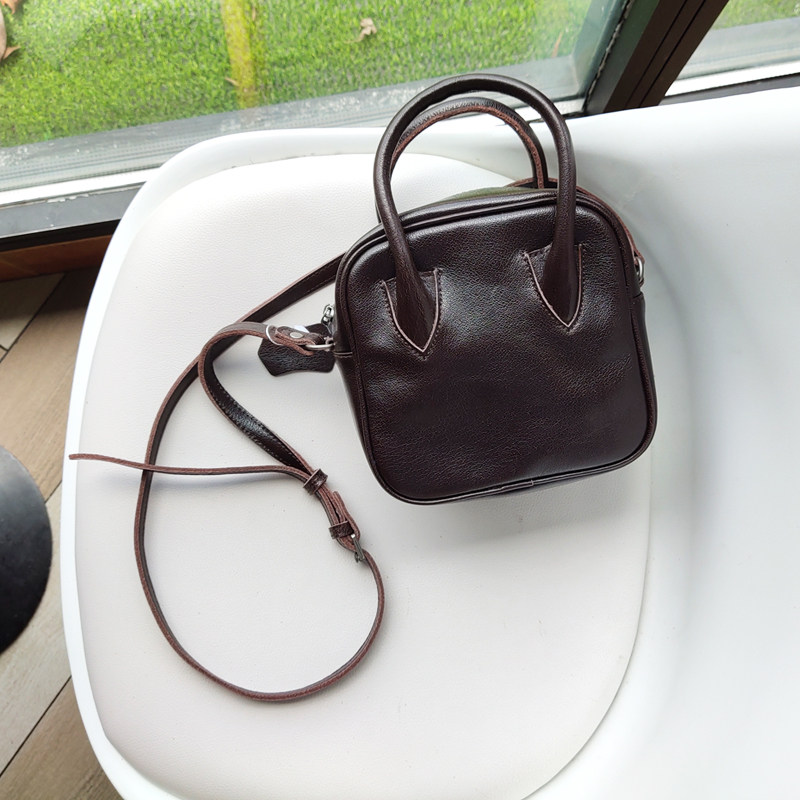 真皮手提小包原创森系女士复古日韩头层牛皮单肩包波士顿斜挎方包
