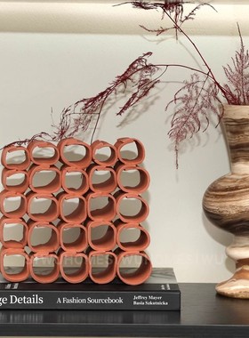 侘寂风手工蜂巢陶瓷花插装饰摆件