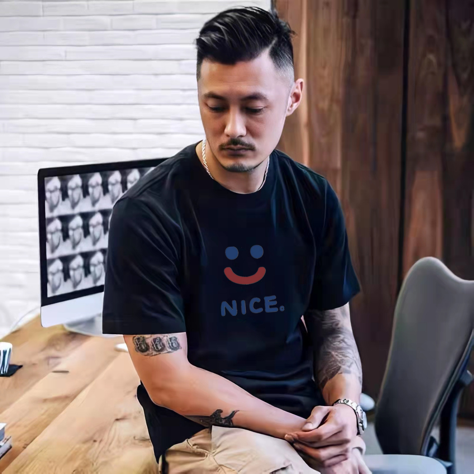 2022新款夏季余文乐t恤虎头短袖男青年大码宽松圆领纯棉半袖上衣