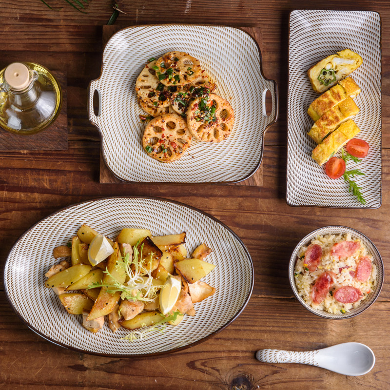 日式鱼盘双耳盘长方形圆盘方盘寿司盘网红拍照盘子汤碗勺套装家用,餐饮具,盘,淘宝优惠券,粉丝福利购,淘宝优惠卷