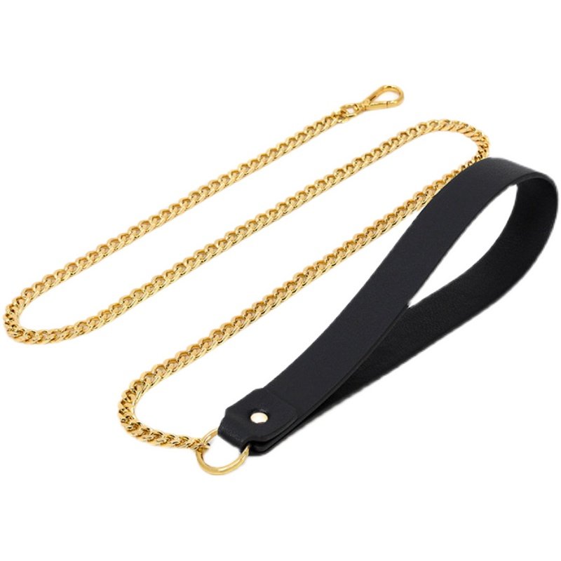 真皮项圈牵引绳黑色颈链