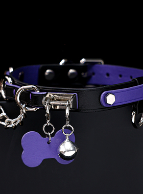 Puppy猫爪铃铛真皮粉白兔项圈女m铃铛choker颈圈男项链牵引链脖圈