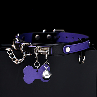 Puppy猫爪铃铛真皮粉白兔项圈女m铃铛choker颈圈男项链牵引链脖圈