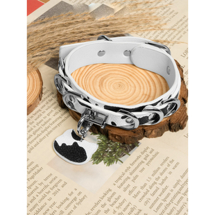 奶牛纹皮质项圈项链cosplay道具男颈带颈圈定制刻字颈带choker