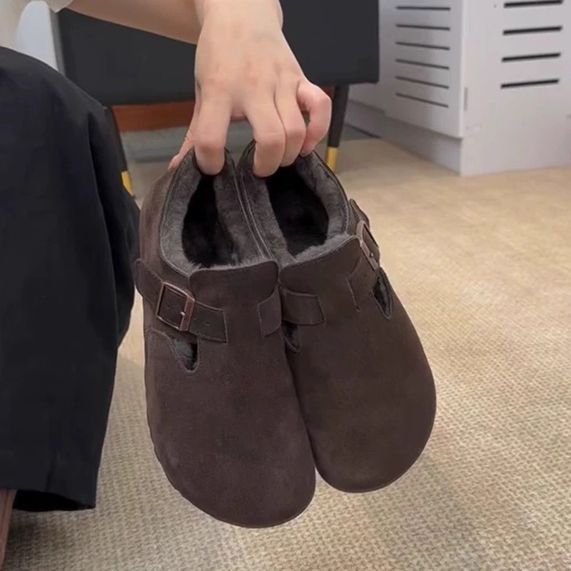 真皮复古厚底一脚蹬全包勃肯鞋