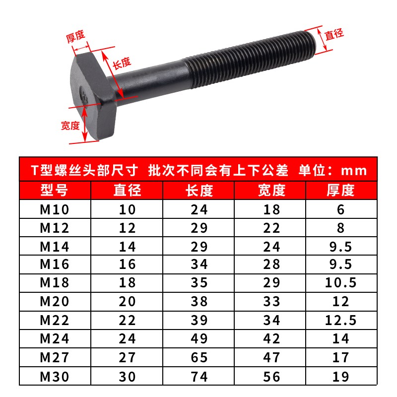 T型螺丝套装 T型槽螺杆螺栓 M10MD24M30 加硬法兰螺母 带垫螺帽