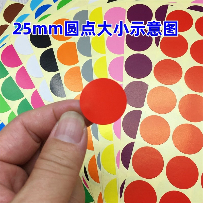 25mm32mm彩色圆点标签贴纸圆形不干胶小圆点标签贴纸数.字贴红蓝