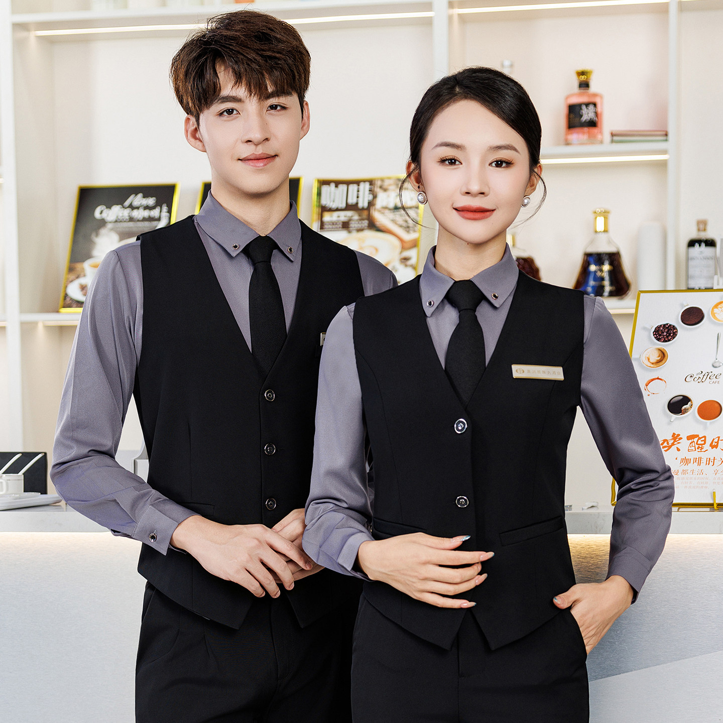 餐饮服务员工作服长袖女酒店餐厅饭店网咖前台球酒吧工装ktv定制