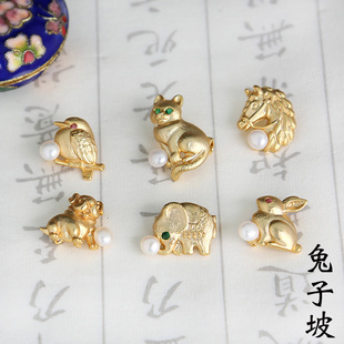 ［兔子坡］天然淡水珍珠趣味可爱萌系动物秋冬配饰迷你胸针小领针