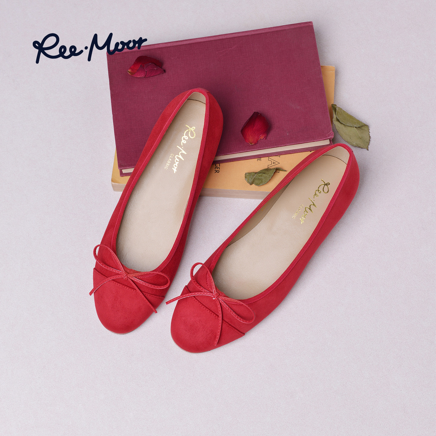 REEMOOR2026年新款红色蝴蝶结浅口平底单鞋女复古芭蕾风软底女鞋,女鞋,浅口单鞋,淘宝优惠券,粉丝福利购,淘宝优惠卷