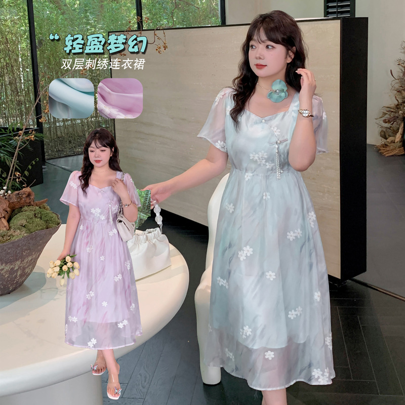 輕柔紗料刺繡仙女茶歇連衣裙氣質