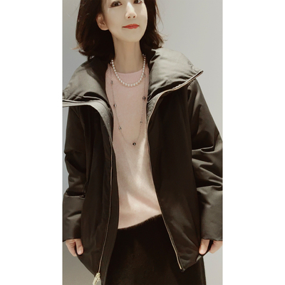 丝+羊毛白鹅绒腰带短羽绒服显瘦