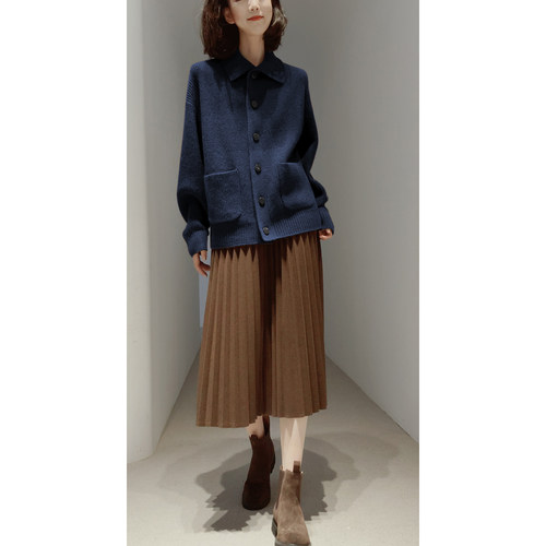 *禾100牦牛绒原色系高克针织开衫