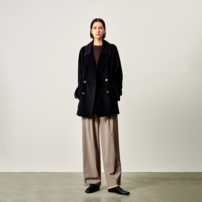 戎美【DY0517779】M系经典 真丝+羊毛双面尼中长款双面尼大衣