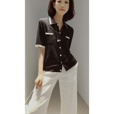 *禾同款真丝棉格纹提花针织开衫